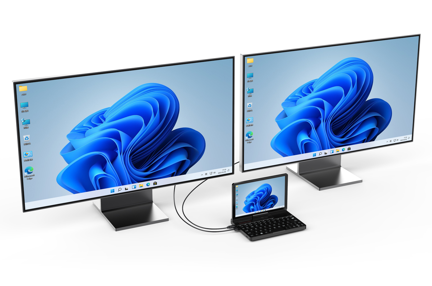 Atnaujintas GPD Pocket 3 2 GPD Pocket 3 mini nešiojamasis kompiuteris, prijungtas prie dviejų monitorių