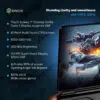 GPD WIN Mini 2024 Handheld-Gaming-PC Display-Spezifikationen: 7" FHD-Touchscreen mit Corning Gorilla Glass 5. Mit 120Hz VRR, 314 PPI, 500 nits Helligkeit und 100% sRGB. Das Bild zeigt den Bildschirm des Geräts mit einer actionreichen Spielszene und betont die "atemberaubende Klarheit und Glätte". Die Liste der technischen Daten umfasst 10-Punkt-Multi-Touch, eine Auflösung von 1920x1080, einen Öffnungswinkel von 168° und eine große Farbskala, die ein erstklassiges mobiles Spielerlebnis bieten.