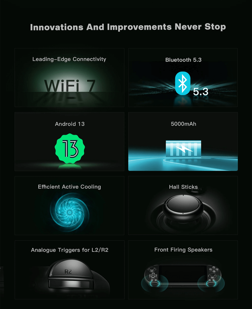 Ayn Odin 2 Mini with WiFi and Bluetooth connectivity, running on a versatile operating system for enhanced gaming and multimedia experiences.