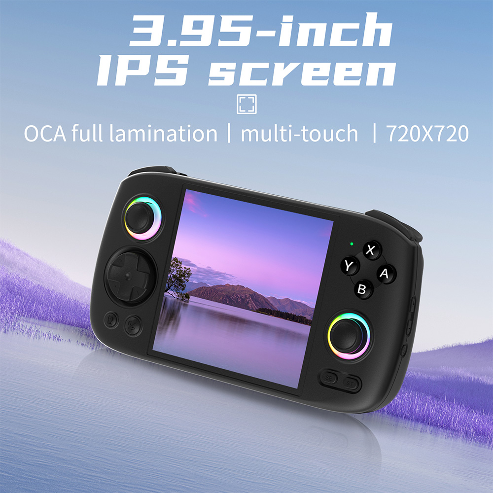 ANBERNIC-RG-CUBE-MARKETING-DONE-02 - DROIX EU Anbernic RG Cube screen - A 3.95-inch IPS display with 720x720 resolution and OCA full lamination, optimized for immersive retro and modern gaming experiences. Features multi-touch functionality and a 1:1 aspect ratio, ideal for classic games and Nintendo DS/3DS emulation.