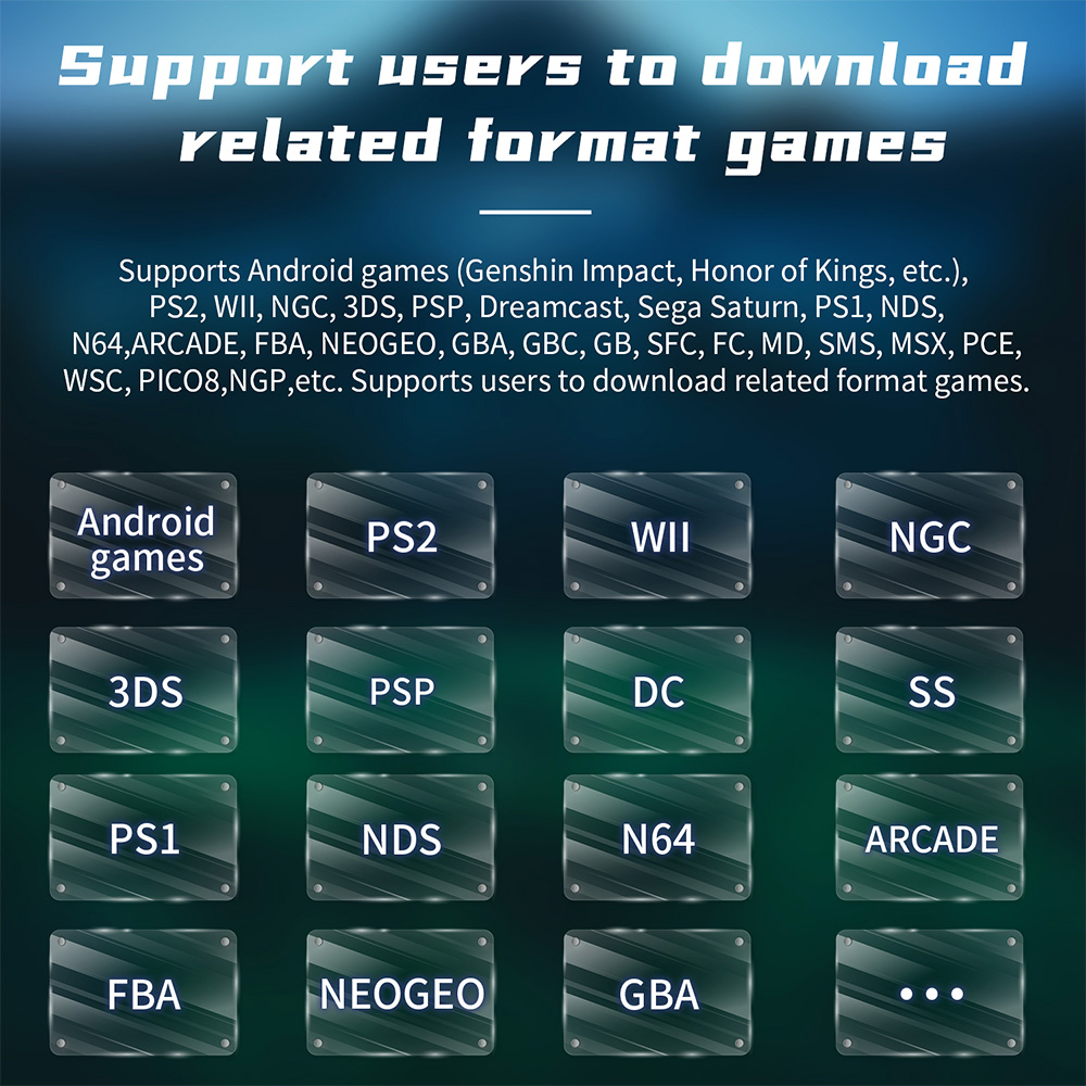 ANBERNIC-RG-CUBE-MARKETING-DONE-10 - DROIX EU Modern Gaming: Compatible with Android games, including popular titles like Genshin Impact and Honor of Kings.
Emulation Capabilities: Supports over 30 emulators, allowing users to play a vast library of retro games from various classic consoles.