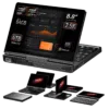 Pogled sprijeda na GPD Pocket 4 ističući njegov 8.8-inčni 2.5K zaslon osjetljiv na dodir. Pokreće ga AMD Ryzen 7 8840U ili AMD Ryzen AI Pro 9 HX, s opcijama za do 64 GB RAM-a i do 4 TB NVMe SSD-a. Prikazuje modularni dizajn i više konfiguracija za produktivnost i prenosivost.