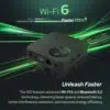 A sleek RockTek GX1 set-top box surrounded by green motion lines, promoting its advanced WiFi 6 and Bluetooth 5.2 technologies for faster and more efficient connectivity.