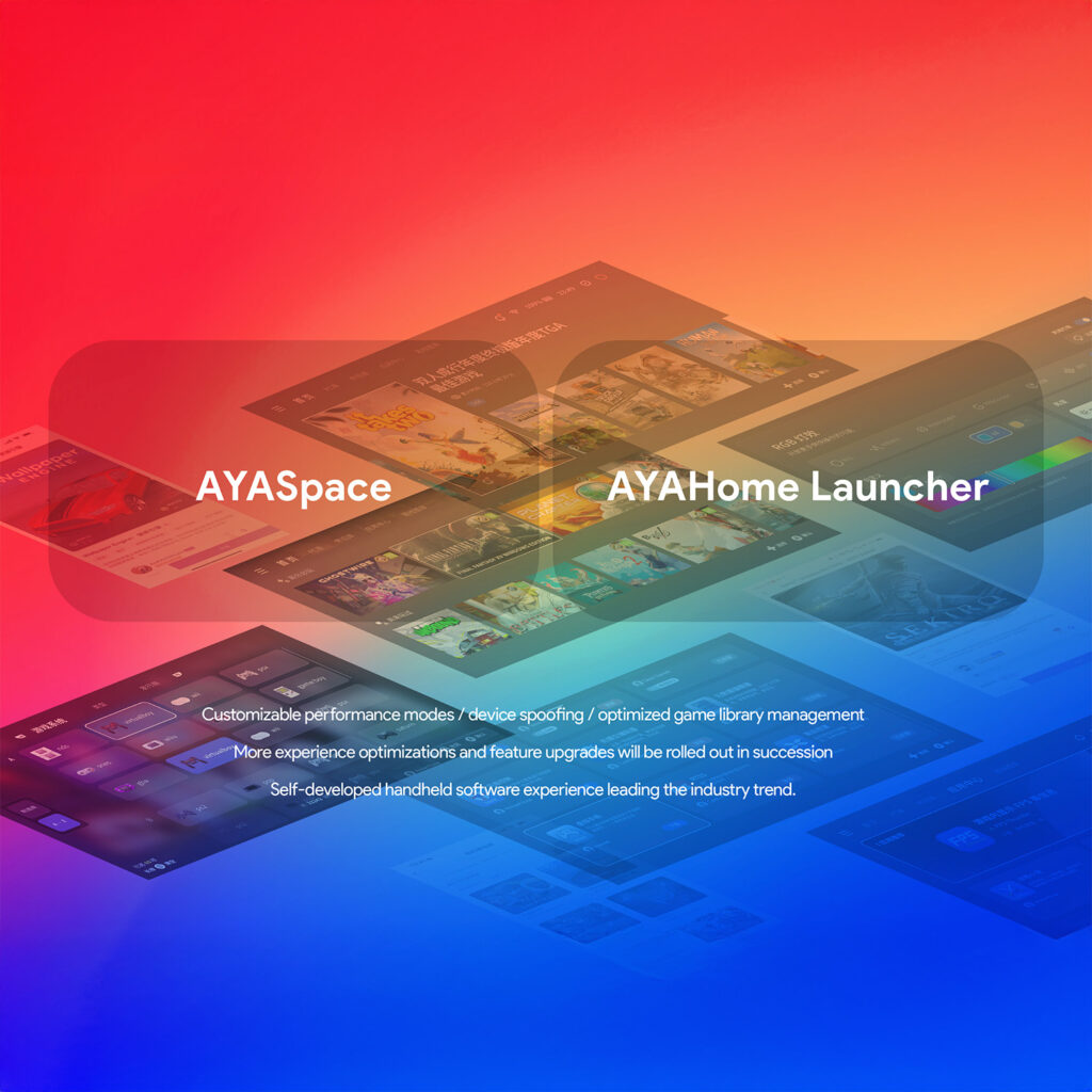 AYANEO-POCKET-EVO-MARKETING-DONE-27 - DROIX EU AYASpace and AYAHome launcher interface, showcasing customizable performance modes, optimized game library management, and seamless user experience on the AYANEO Pocket EVO.
