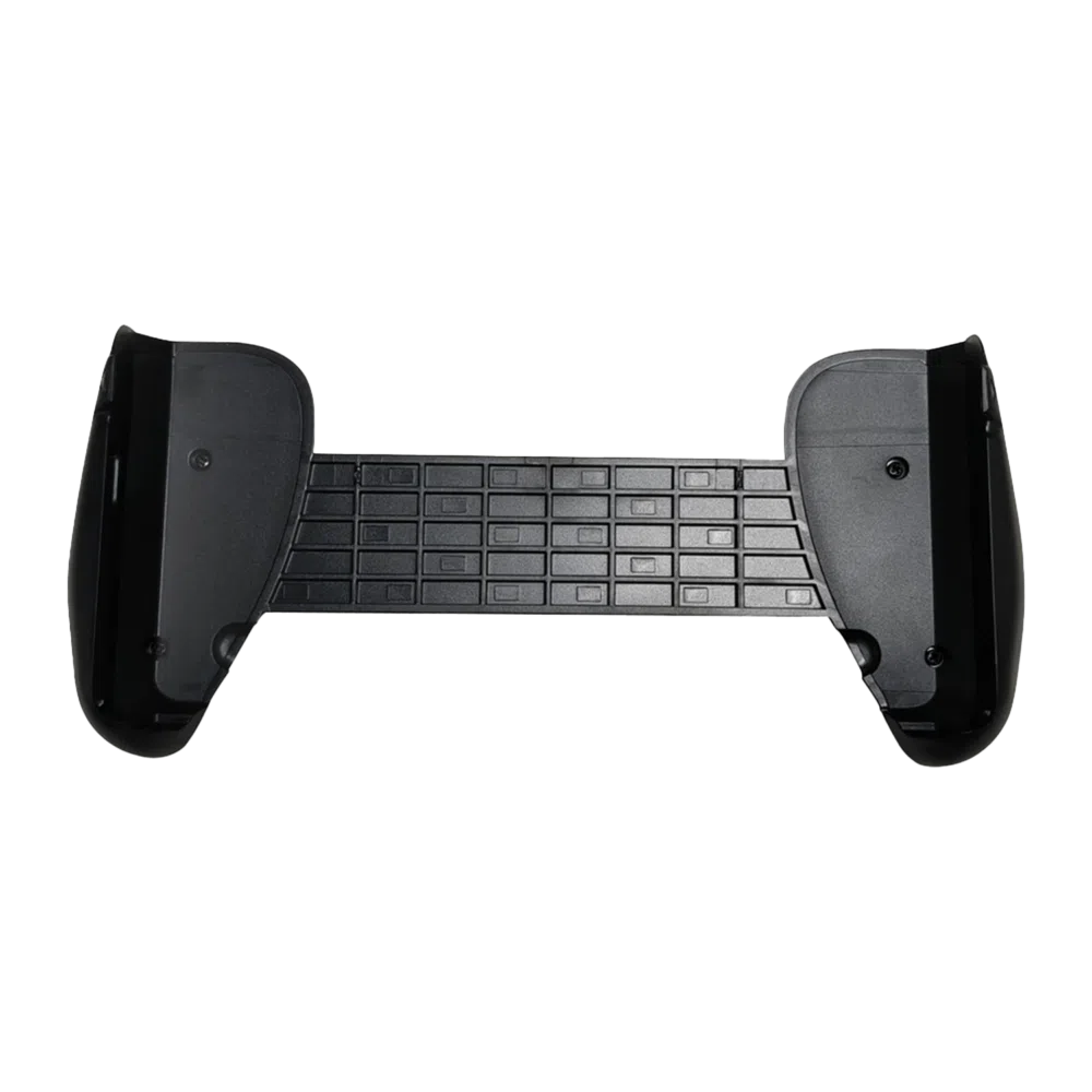 A GPD WIN Mini Grips 2025 felülről lefelé néző nézete, amely bemutatja az ergonomikus kialakítást és a texturált markolatpaneleket a fokozott kényelem és irányíthatóság érdekében.