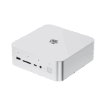 A compact yet powerful GTi13 Mini PC with a white finish, Beelink branding, USB 3.0 ports, a headphone jack, a power button, and ventilation on the sides.