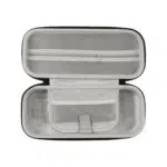 Interior view of the AYN Odin 2 and Portal carrying case, featuring a durable black shell with a textured surface, dual zipper closure, and a wrist strap for easy carrying.