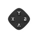 Een enkele matzwarte, ronde diamantvormige gamecontrollermodule met vier ronde zwarte actieknoppen met witte letters voor de Y-, X-, B- en A-knoppen.