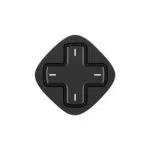 Een enkele matzwarte, ronde diamantvormige gamecontrollermodule met een centraal zwart D-pad en witte accentlijnen op elke richtingsvleugel.
