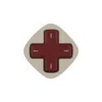 Een enkele gamingmodule in retrostijl met een lichtbeige frame en een centraal geplaatst donkerbordeauxrood kruisvormig D-pad met grijze accenten.